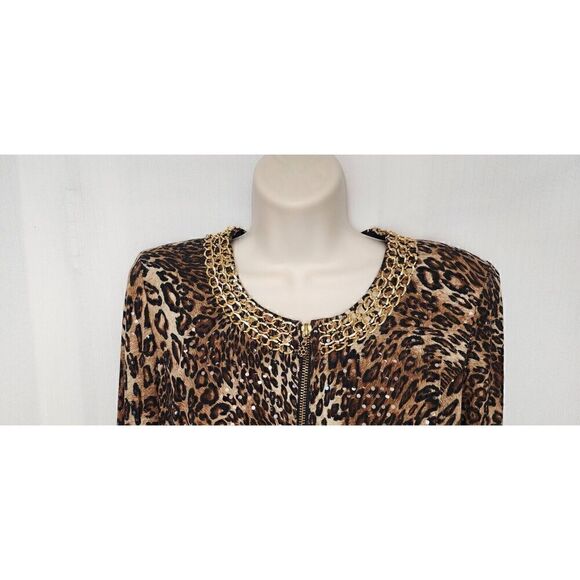 MSK Women's Full Zipper Animal Print Long Sleeve Blouse Size M Color Brown/Black - Picture 10 of 10